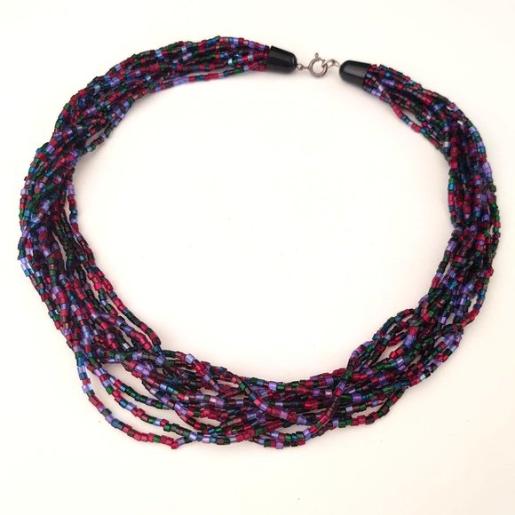 Multi strand multi colored bugle bead necklace - Picture 11 of 12